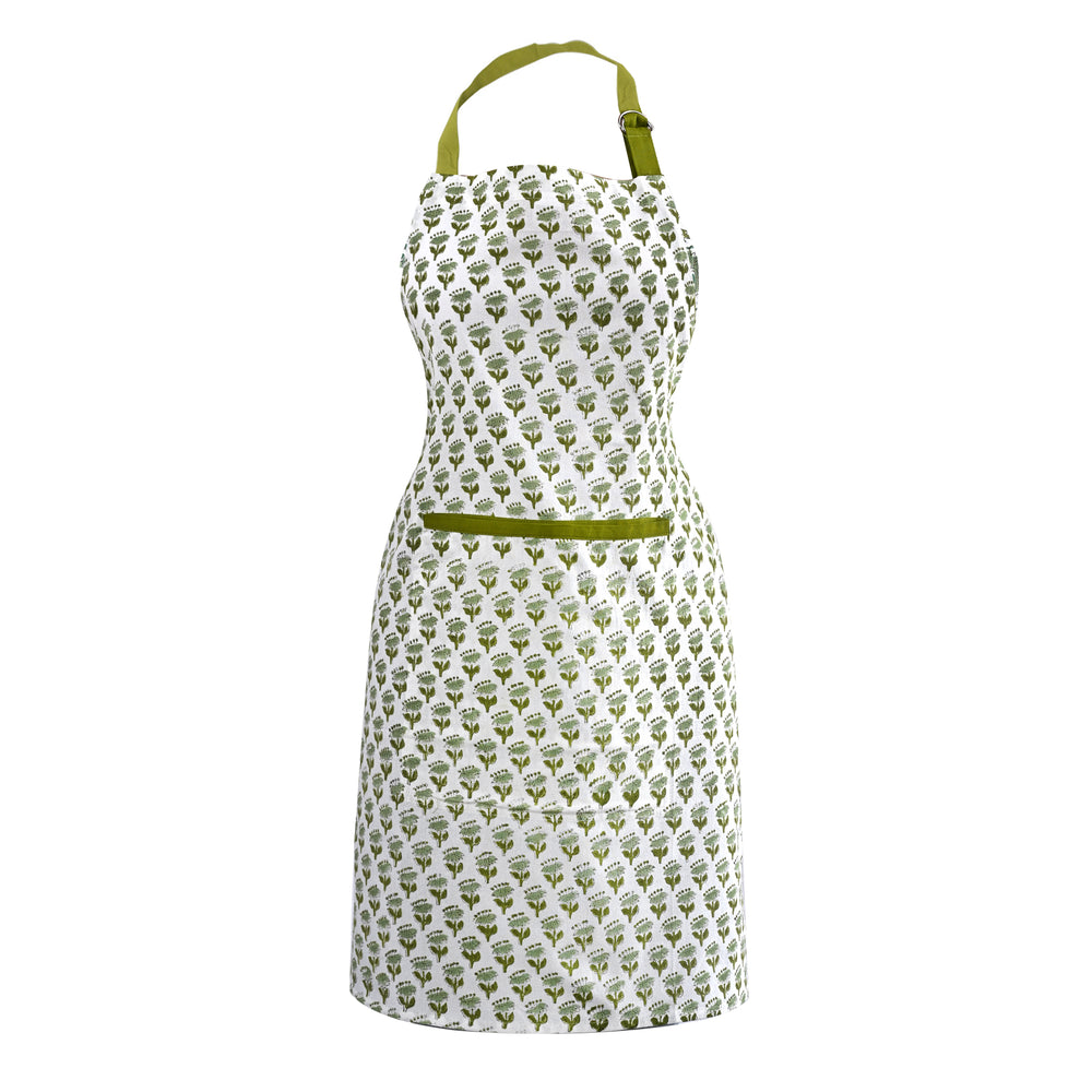 Cotton Block Print Kitchen Apron – Emerald Green