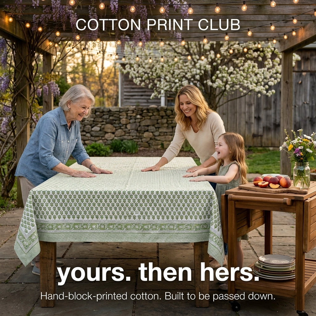 Cotton Block Print Tablecloth – Emerald Green