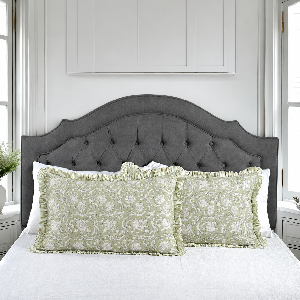 Ruffle Bed Pillow Covers - Frosty Green