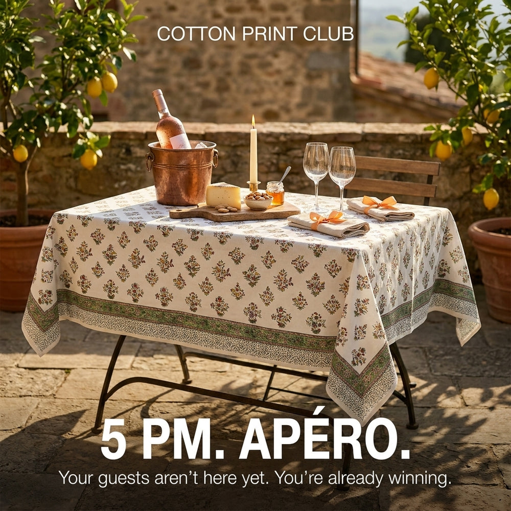 Cotton Block Print Tablecloth – Forest Green