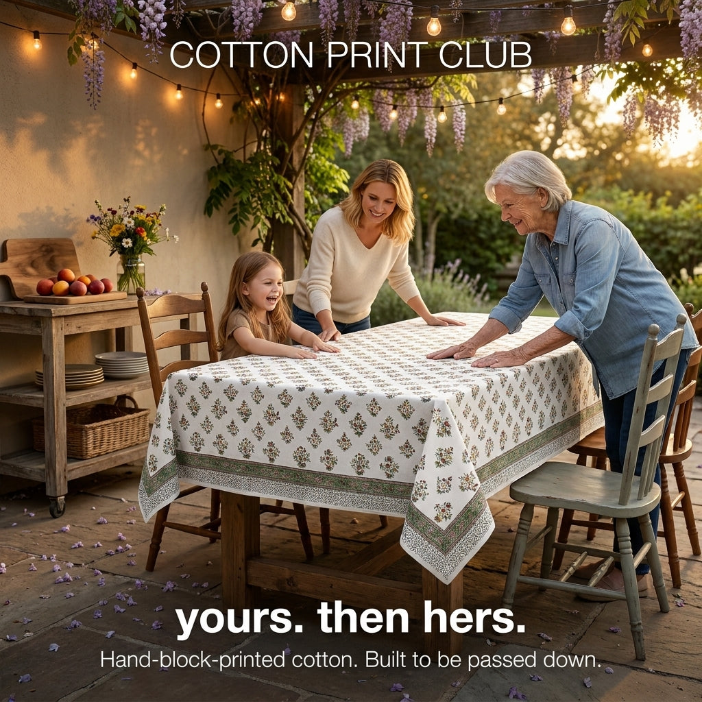 Cotton Block Print Tablecloth – Forest Green