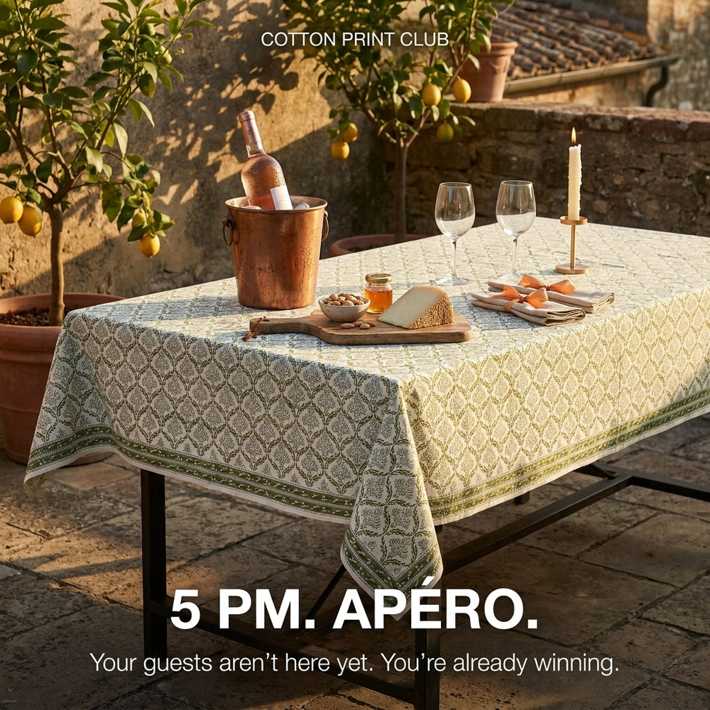 Cotton Block Print Tablecloth – Fern Regal