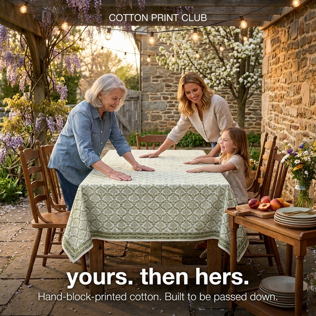 Cotton Block Print Tablecloth – Fern Regal