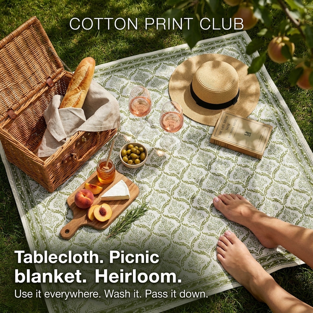 Cotton Block Print Tablecloth – Fern Regal