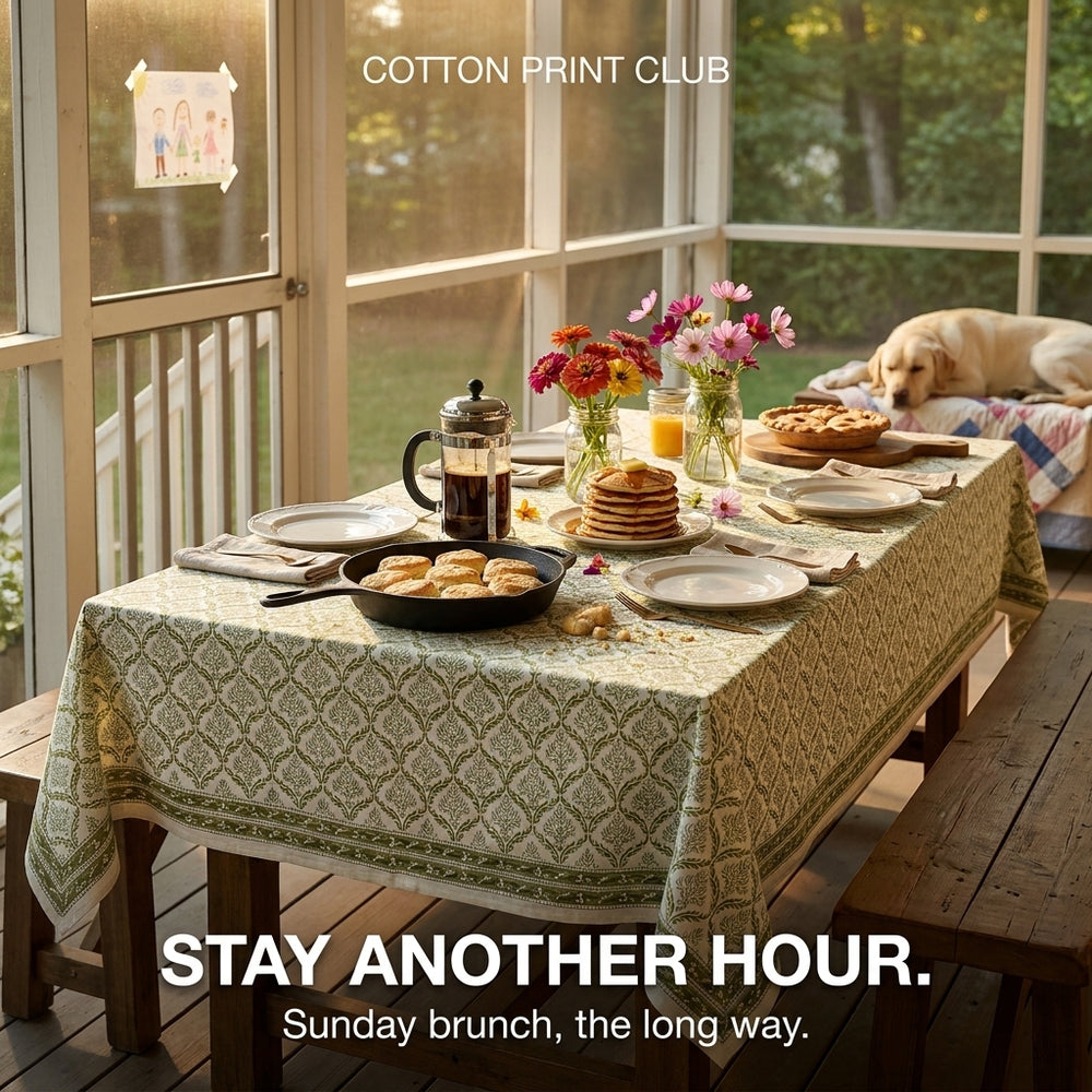 Cotton Block Print Tablecloth – Fern Regal