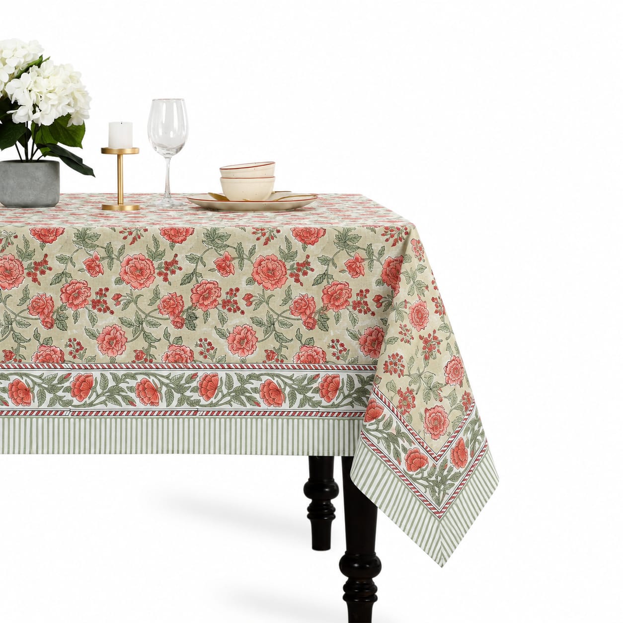 Cotton Block Print Tablecloth – Fire Opal