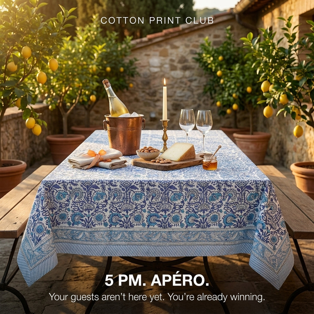 Cotton Block Print Tablecloth – Indigo Blue