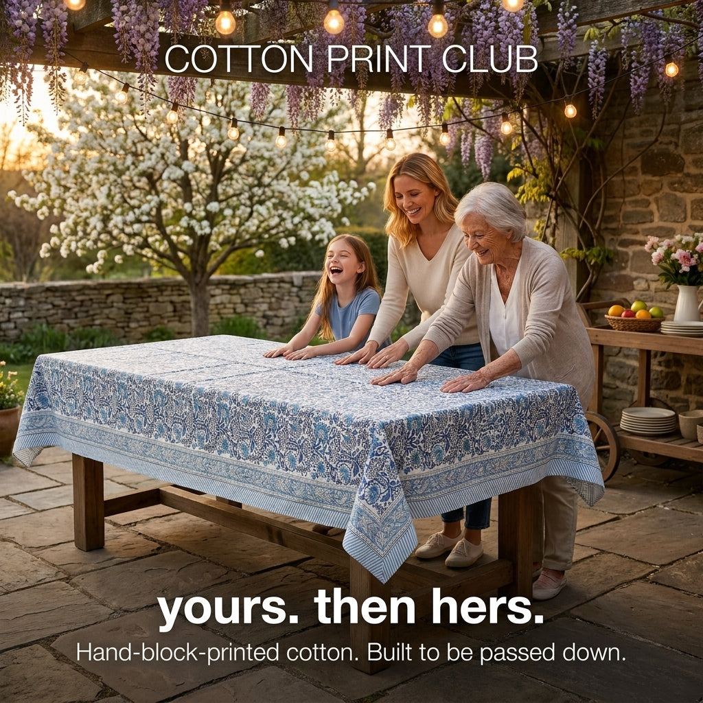 Cotton Block Print Tablecloth – Indigo Blue