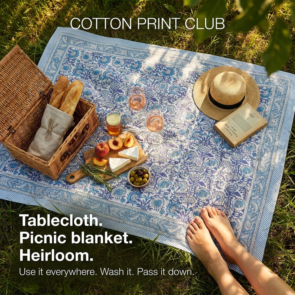 Cotton Block Print Tablecloth – Indigo Blue