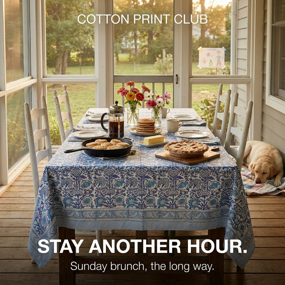 Cotton Block Print Tablecloth – Indigo Blue