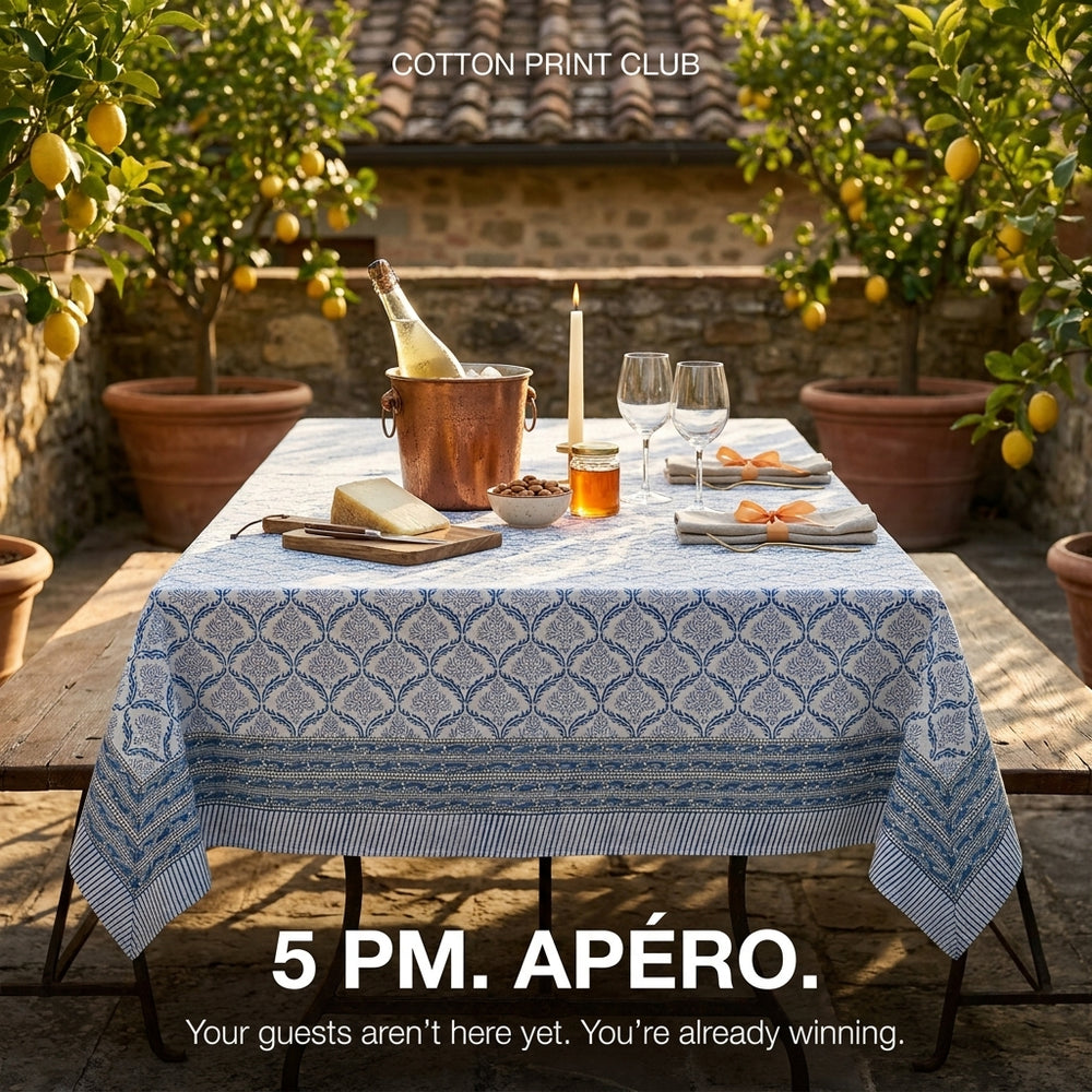 Cotton Block Print Tablecloth – Indigo Regal