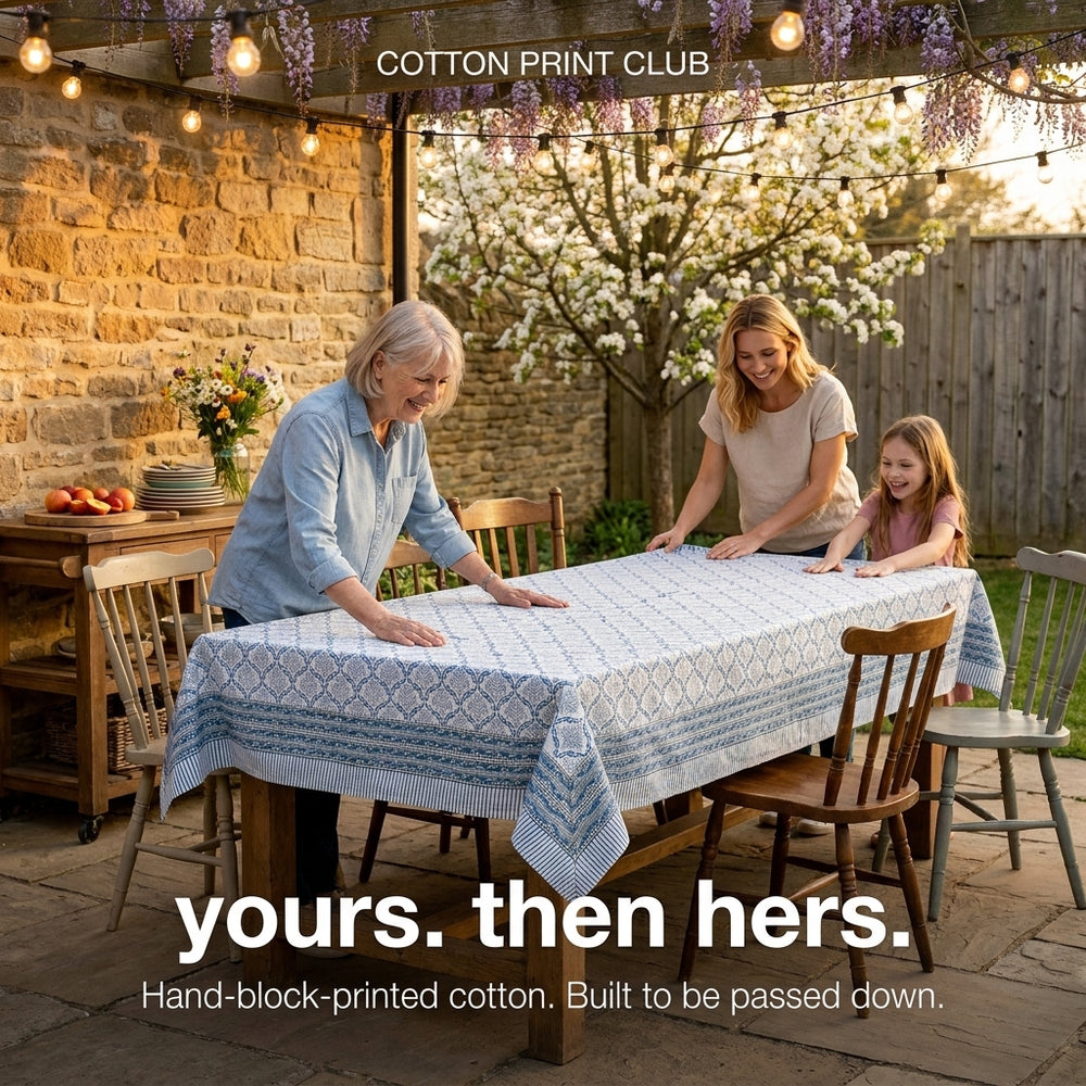 Cotton Block Print Tablecloth – Indigo Regal