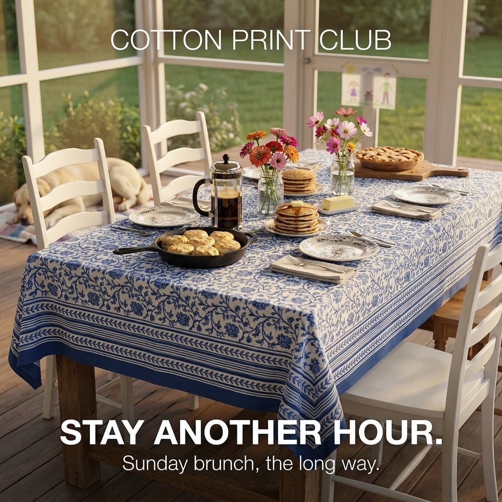Cotton Block Print Tablecloth – Indigo Regal