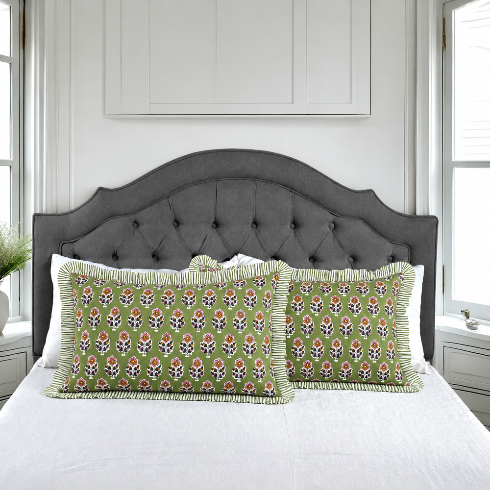 Ruffle Bed Pillow Covers - Jade Green