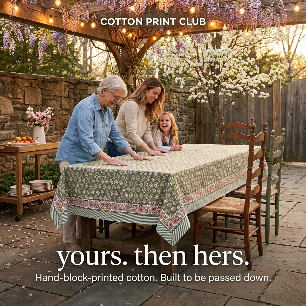 Cotton Block Print Tablecloth – Jade Green