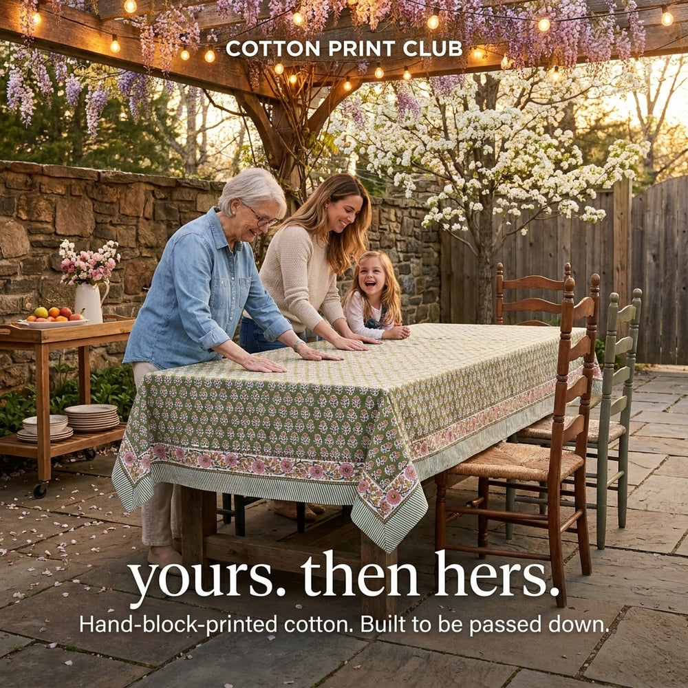 Cotton Block Print Tablecloth – Jade Green