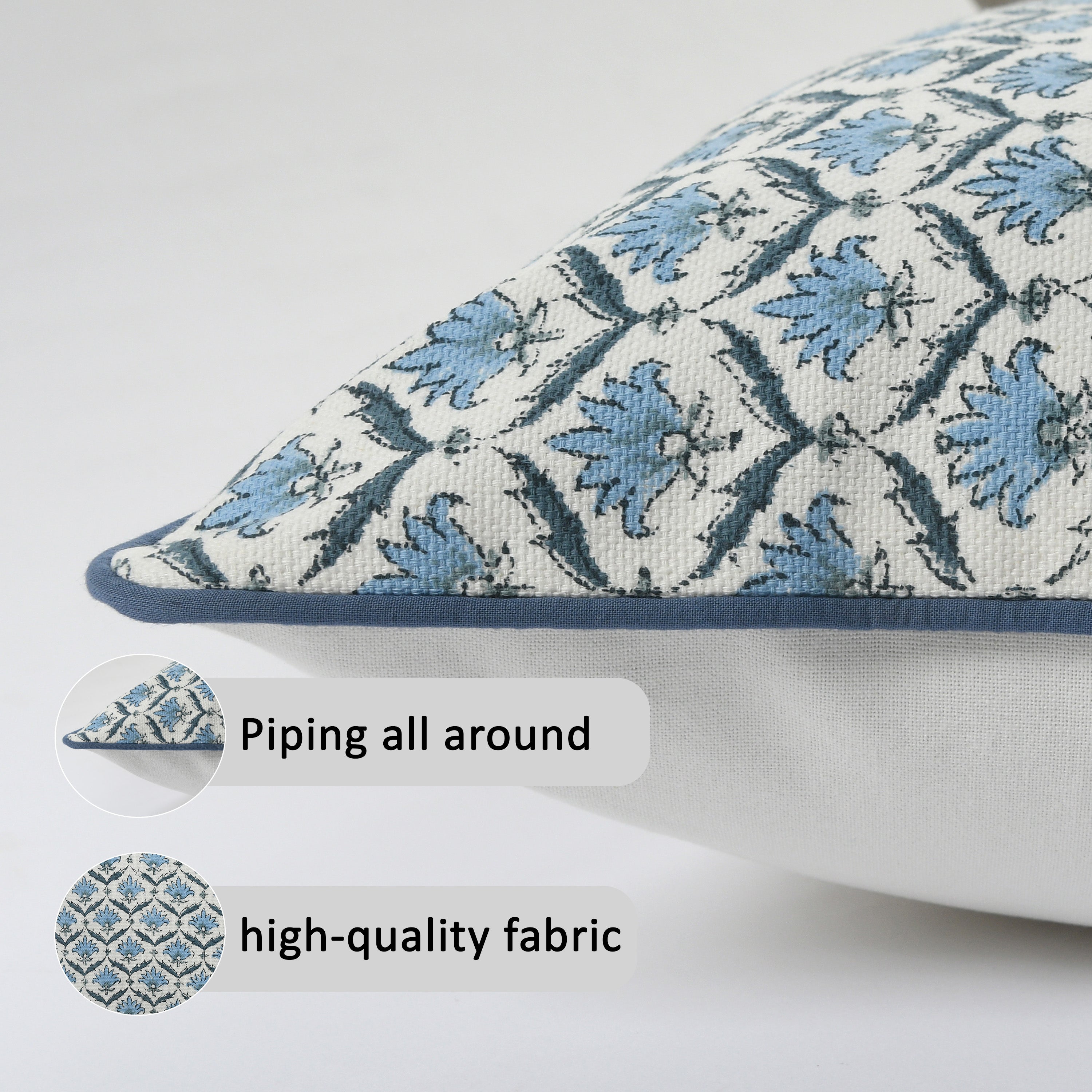 Boho Cotton Pillow Covers - Jeans Blue (Set of 2)