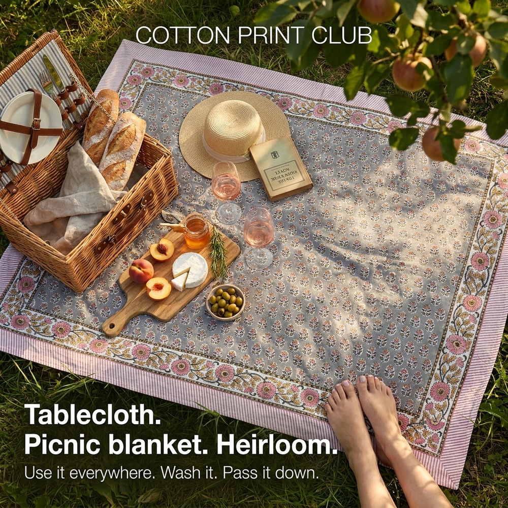 Cotton Block Print Tablecloth – Labra Gray