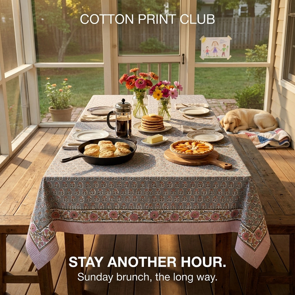 Cotton Block Print Tablecloth – Labra Gray