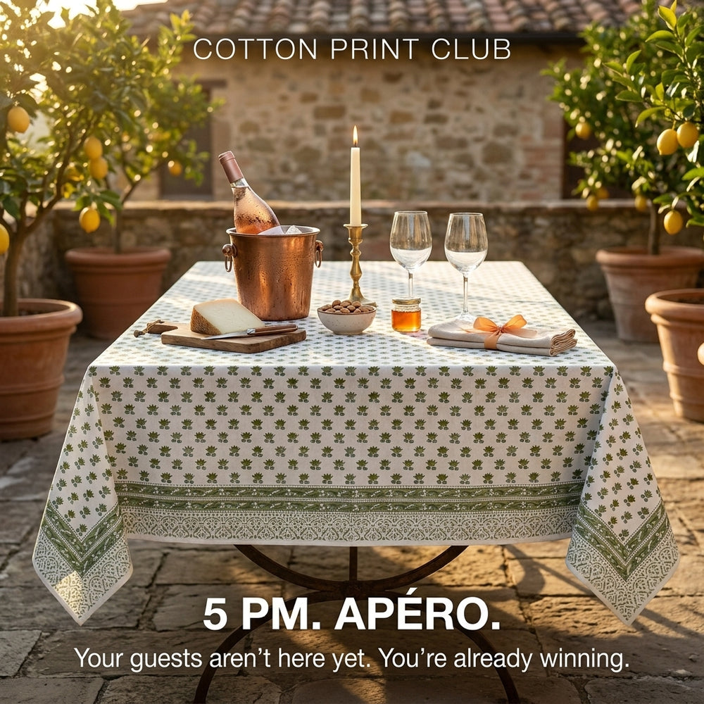 Cotton Block Print Tablecloth – Lotus Meadow