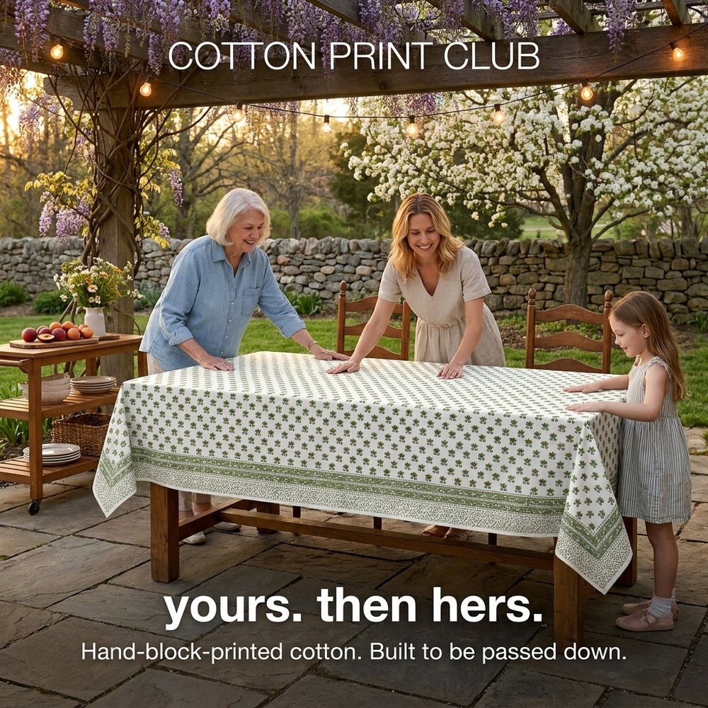 Cotton Block Print Tablecloth – Lotus Meadow