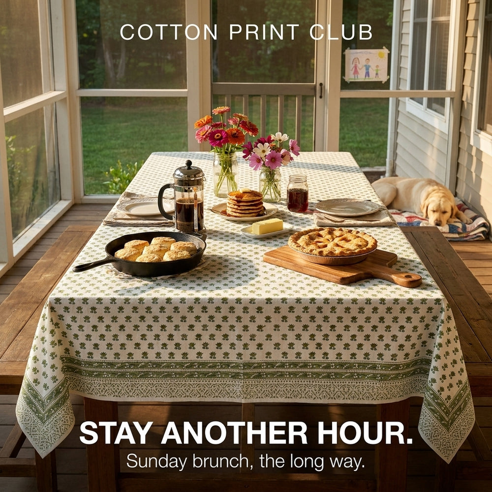 Cotton Block Print Tablecloth – Lotus Meadow