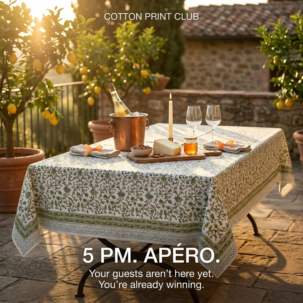 Cotton Block Print Tablecloth – Meadow Vine
