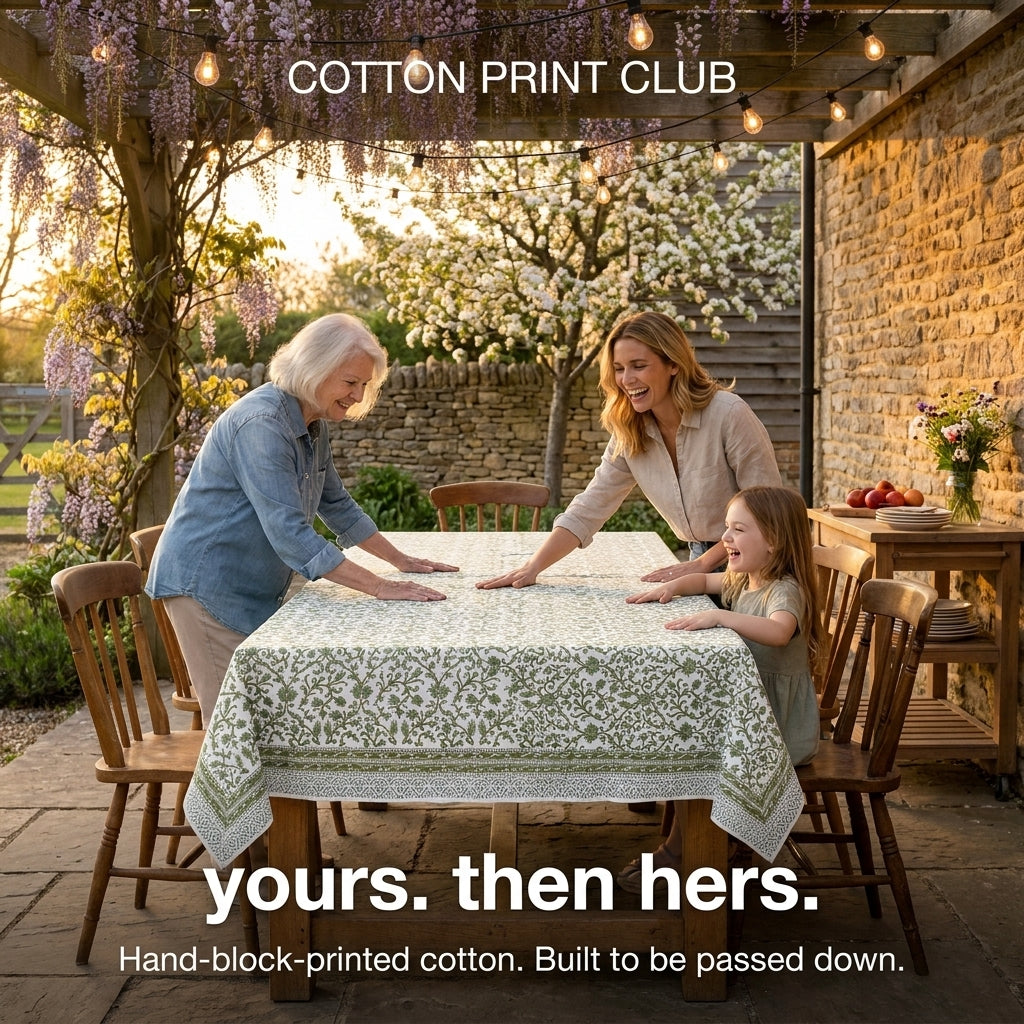 Cotton Block Print Tablecloth – Meadow Vine