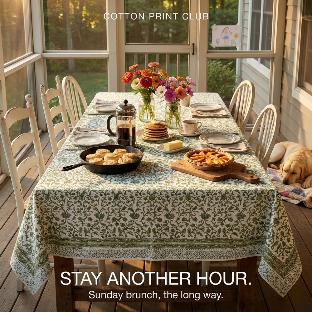 Cotton Block Print Tablecloth – Meadow Vine