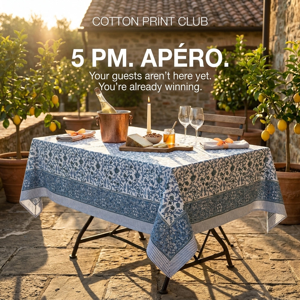 Cotton Block Print Tablecloth – Ocean Vine