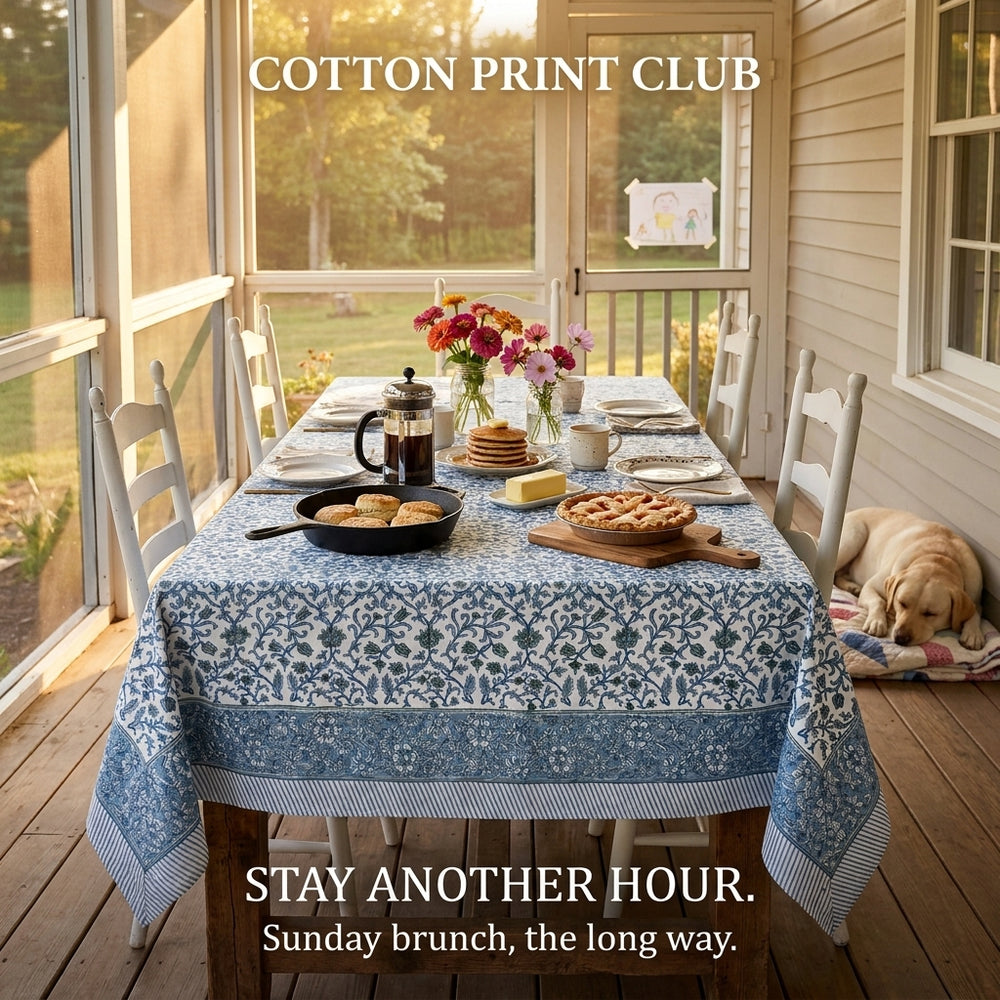 Cotton Block Print Tablecloth – Ocean Vine