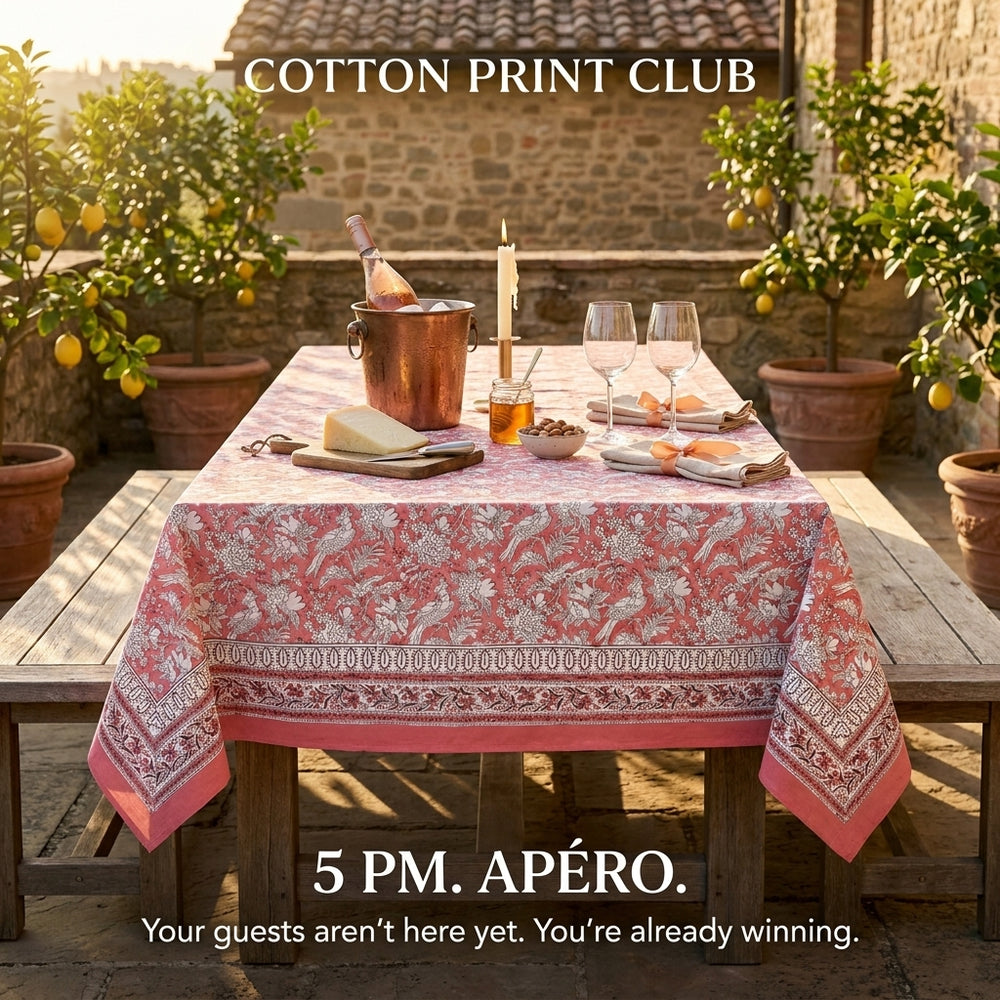 Cotton Block Print Tablecloth – Coral Pink