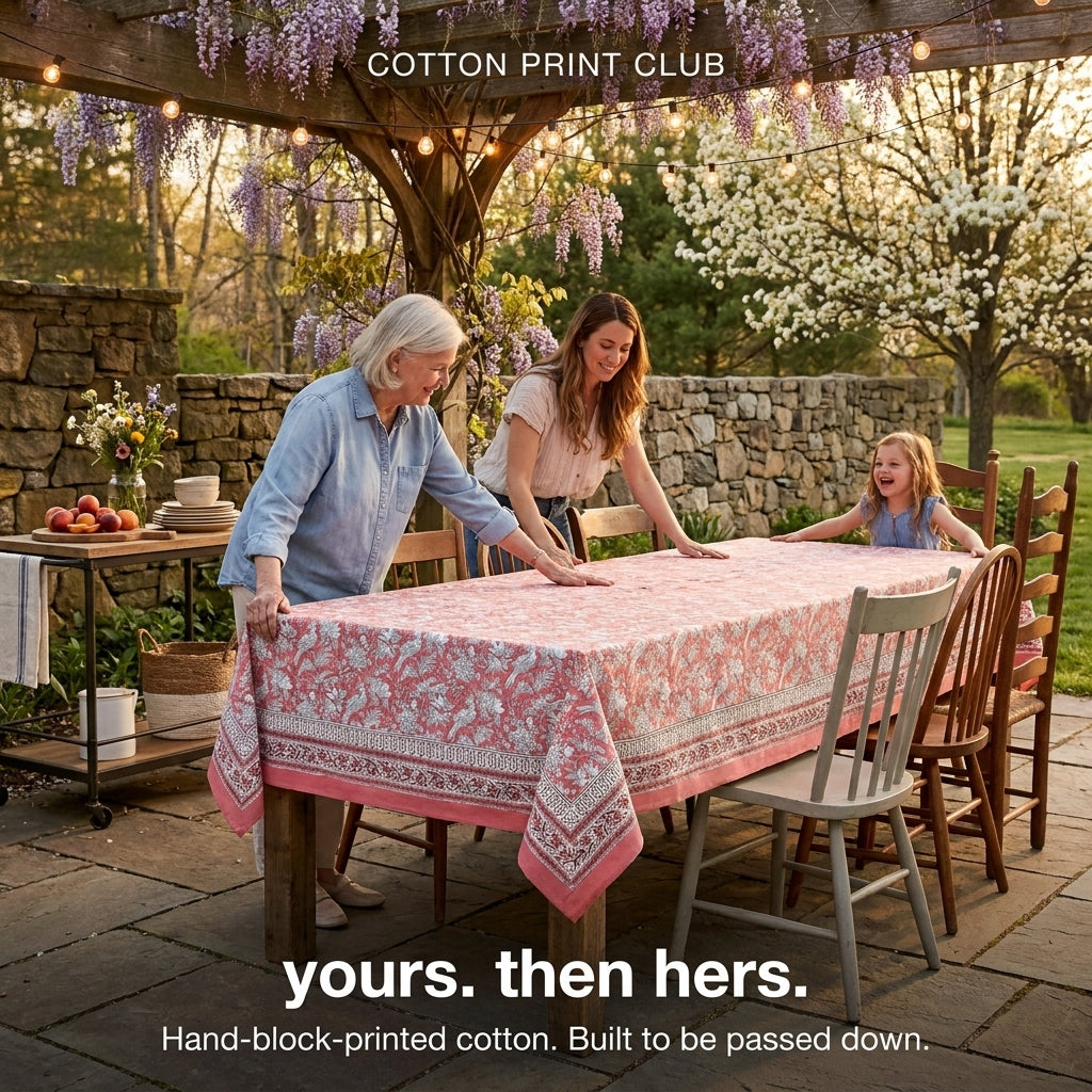 Cotton Block Print Tablecloth – Coral Pink