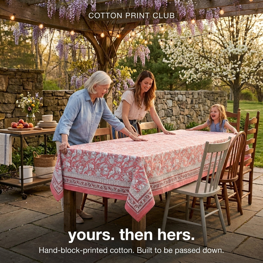 Cotton Block Print Tablecloth – Coral Pink