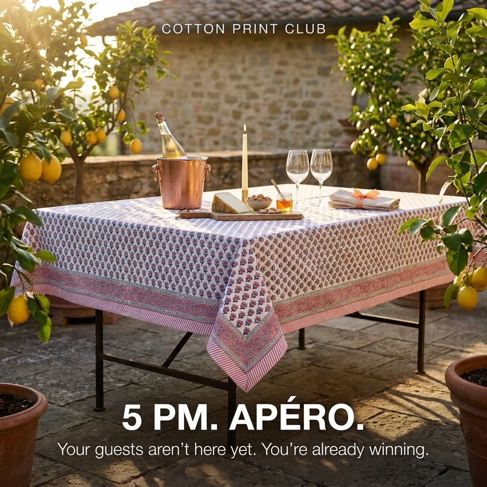 Cotton Block Print Tablecloth – Pink Sapphire