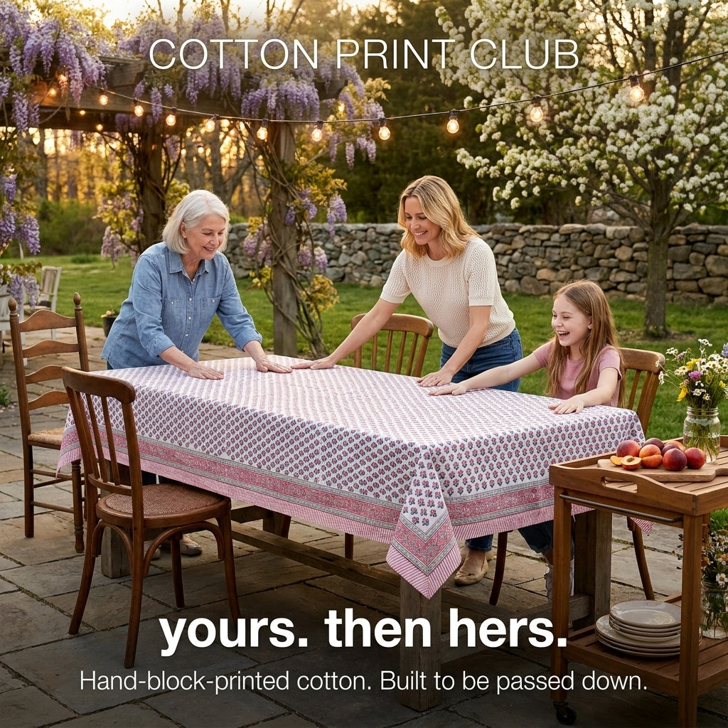 Cotton Block Print Tablecloth – Pink Sapphire