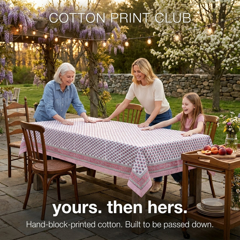 Cotton Block Print Tablecloth – Pink Sapphire