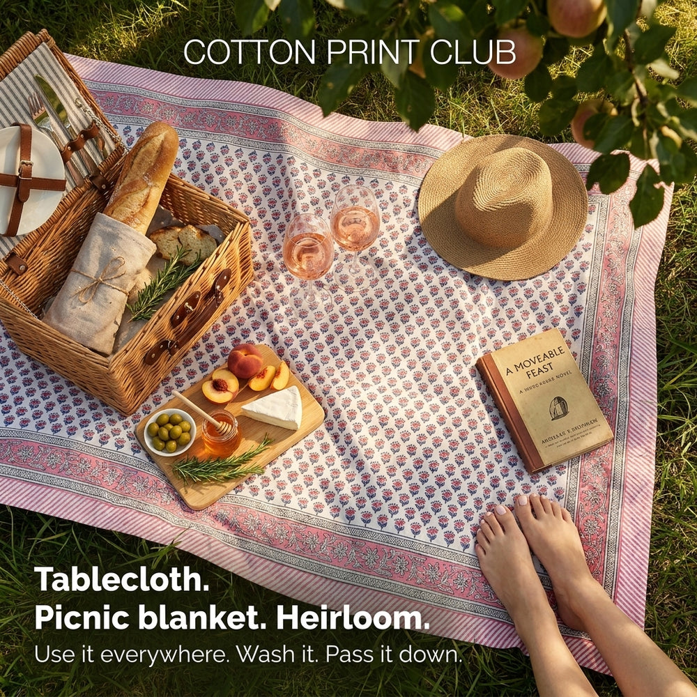 Cotton Block Print Tablecloth – Pink Sapphire