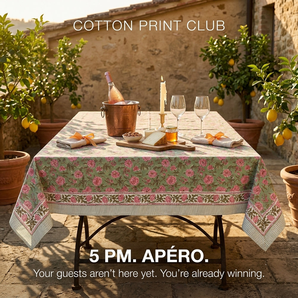 Cotton Block Print Tablecloth – Pink Tourmaline