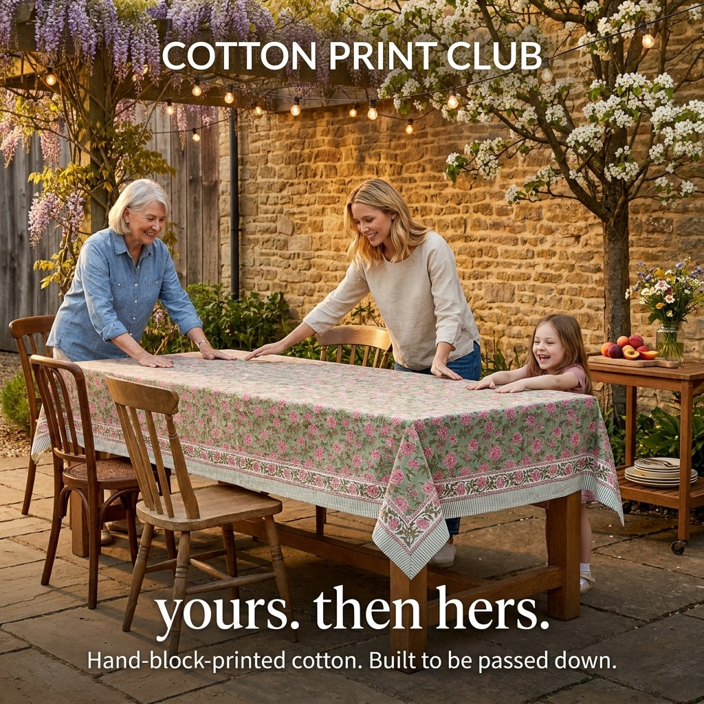 Cotton Block Print Tablecloth – Pink Tourmaline