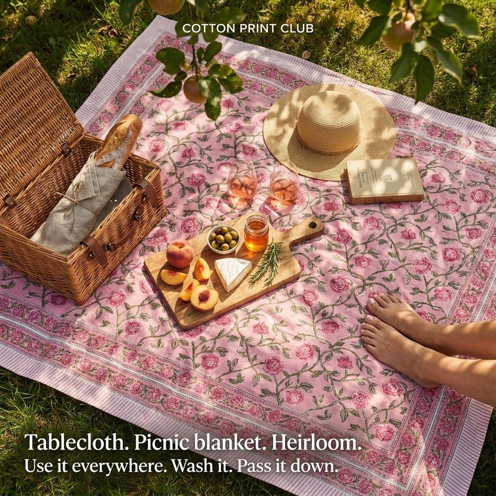 Cotton Block Print Tablecloth – Pink Tourmaline
