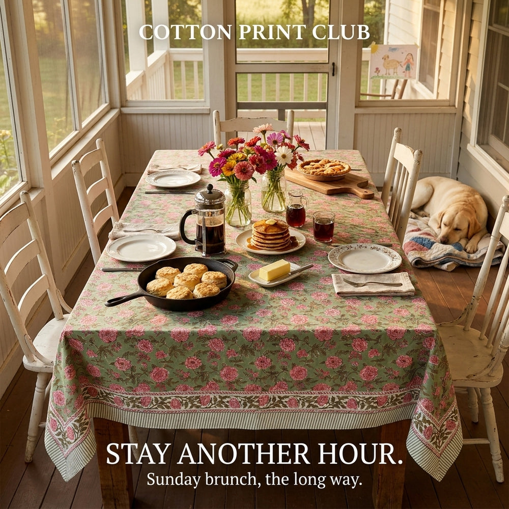 Cotton Block Print Tablecloth – Pink Tourmaline