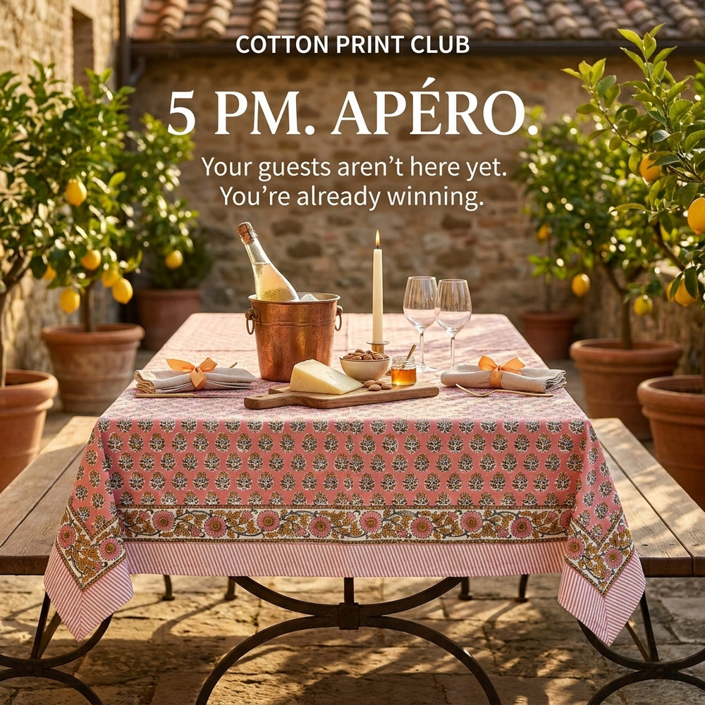 Cotton Block Print Tablecloth – Poppy Pink