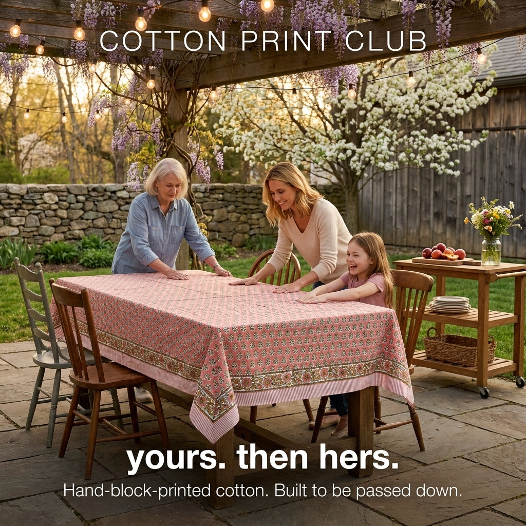 Cotton Block Print Tablecloth – Poppy Pink
