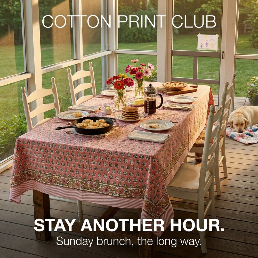 Cotton Block Print Tablecloth – Poppy Pink