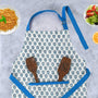 Elegant blue and white floral kitchen apron with pockets