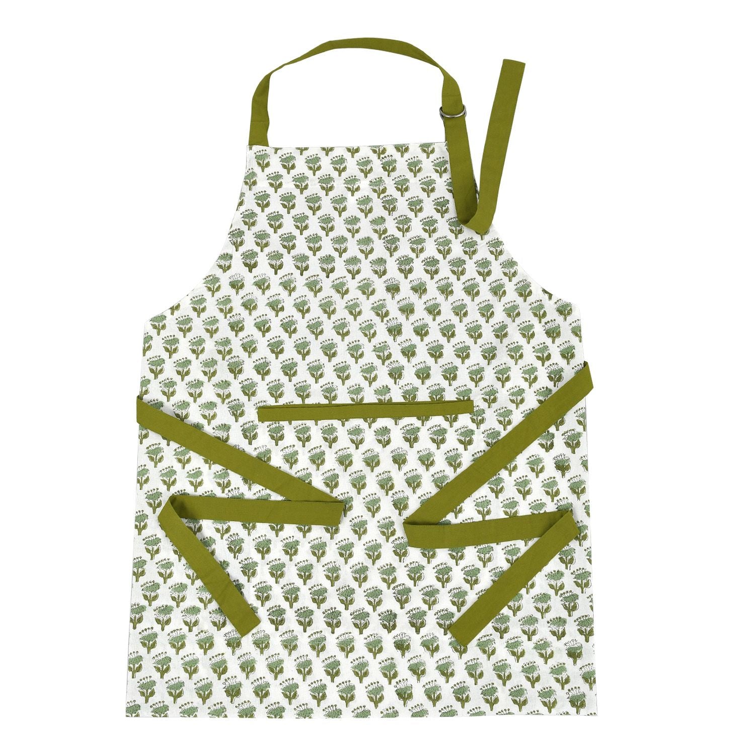 Timeless floral-print apron with a farmhouse aesthetic