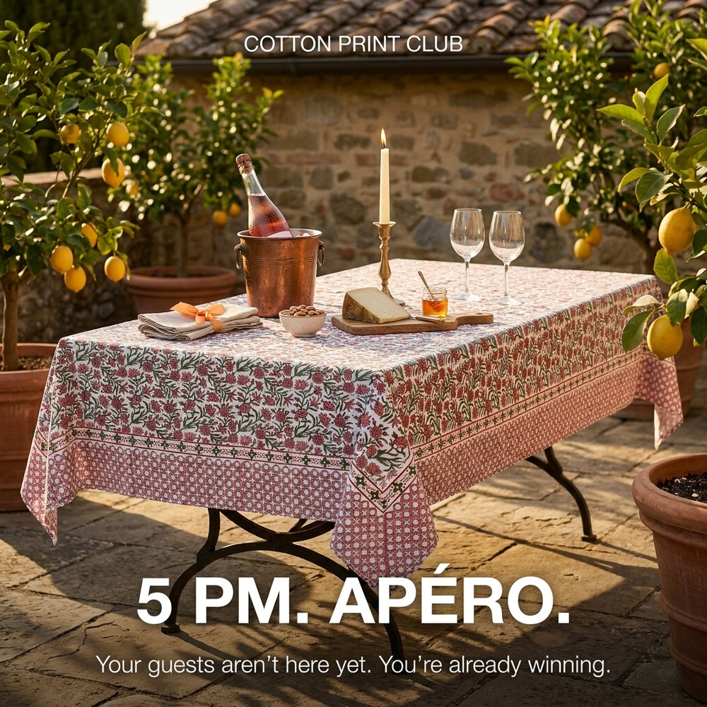 Cotton Block Print Tablecloth – Red Garnet