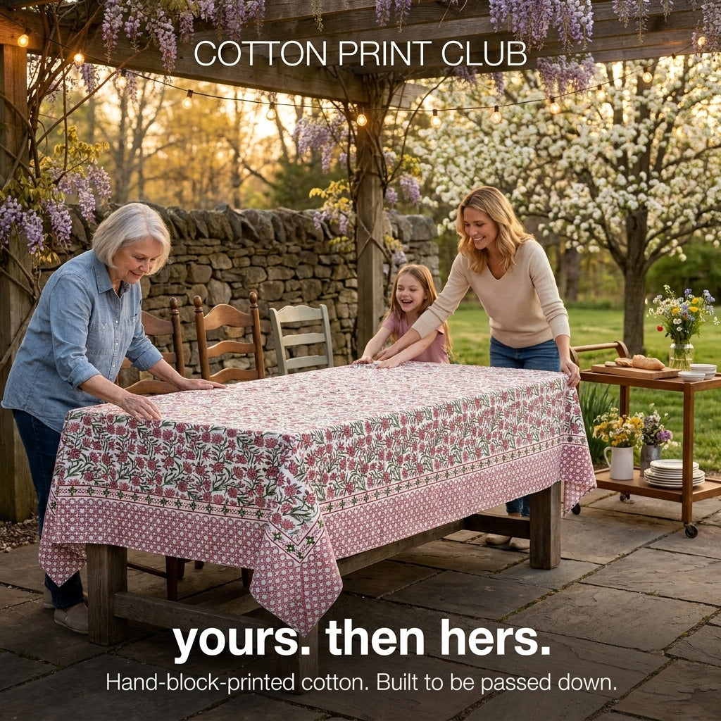 Cotton Block Print Tablecloth – Red Garnet