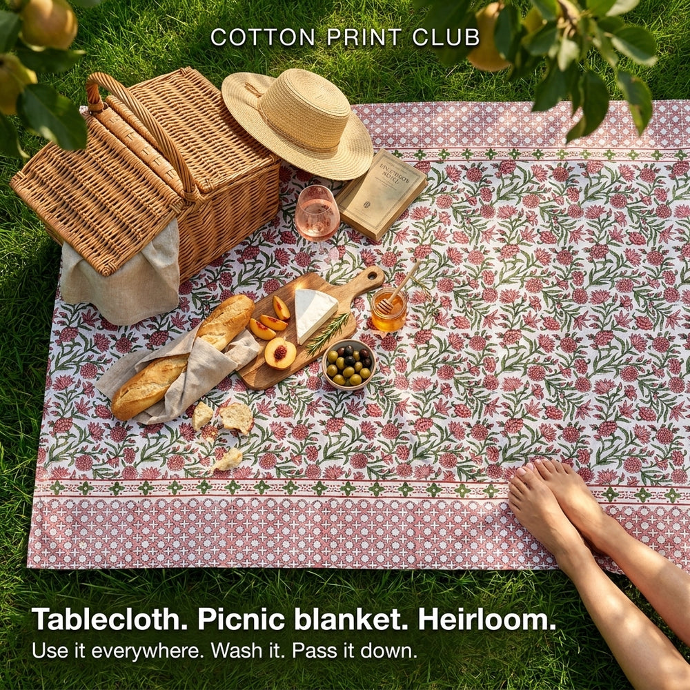 Cotton Block Print Tablecloth – Red Garnet
